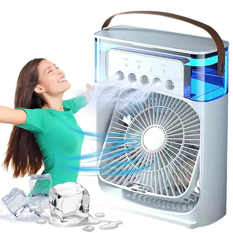 Portátil 3 em 1 ventilador ar condicionado doméstico pequeno refrigerador de ar led luzes da noite umidificador